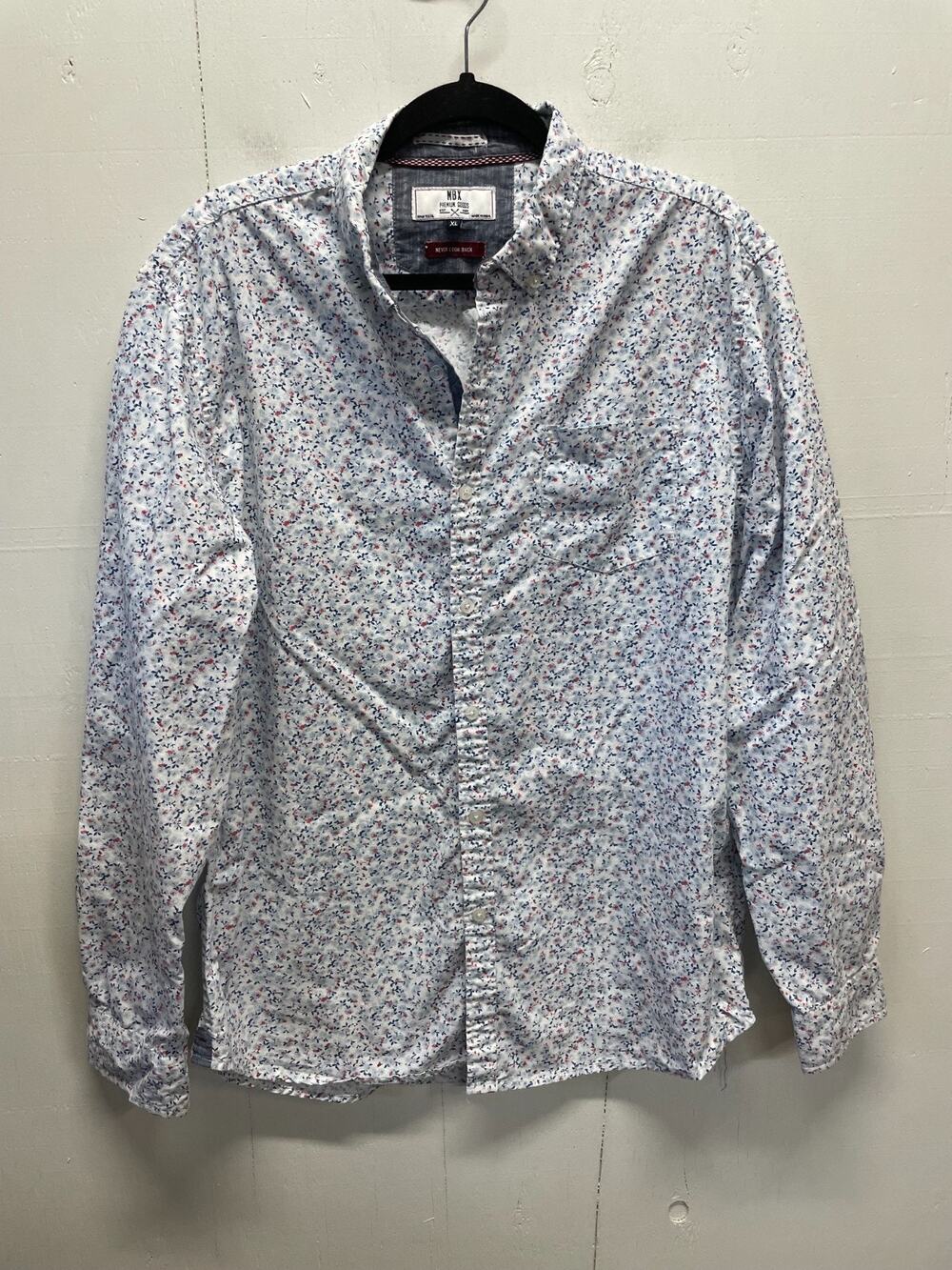 MBX Premium Goods Men's Long Sleeve Button Up Shirt Size XL Blue Floral Print